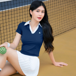 mẫu áo thể thao nữ đẹp phối cổ chất liệu co giãn chơi pickleball