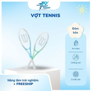 Hình ảnh vợt tennis cho người mới tập đánh màu xanh